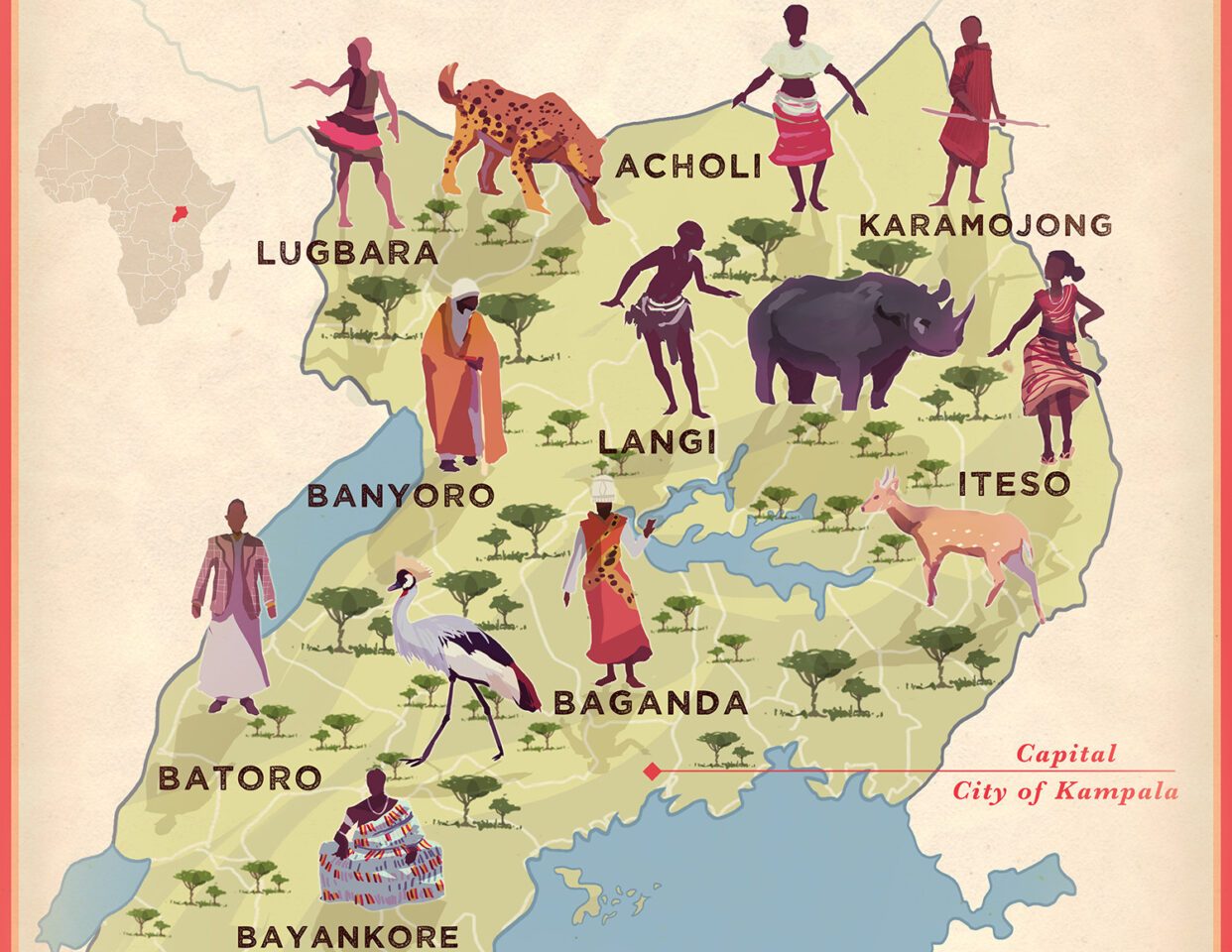 Illustrated Map of Uganda Ethnic Groups | African Digital Art