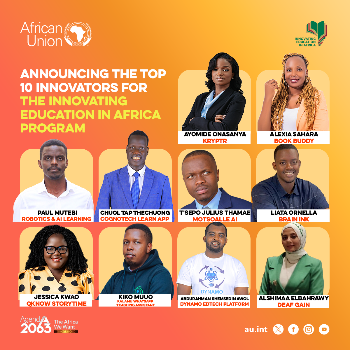 African Union Announces Top 10 Innovators for the Innovating Education in  Africa (IEA) 2025 Program | African Union
